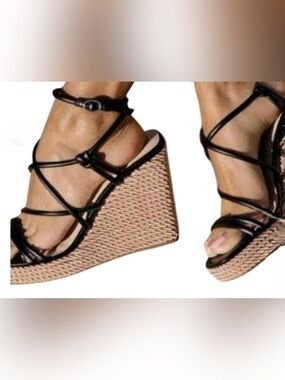 Marc Fisher Zesty Black Strappy Espadrille Wedges